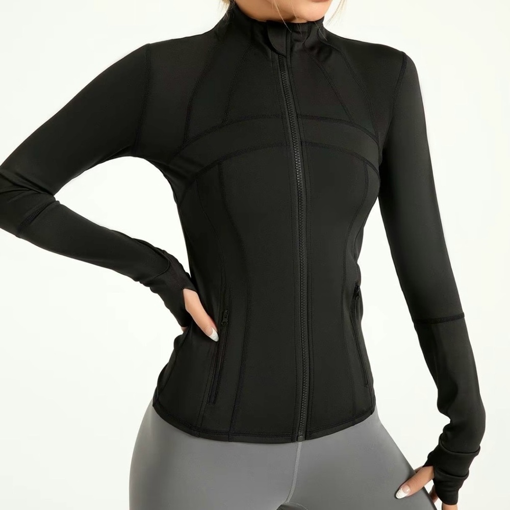 New Women's Solid Pocket Design Zip Up Jacket, Casual Long Sleeve Stand Collar